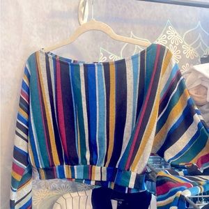 Off the shoulder cropped light weight sweater